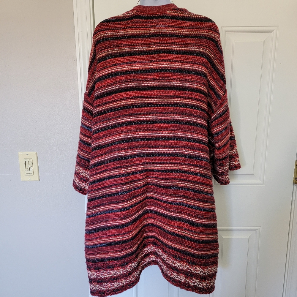 Long Tall Sally Sahara Kimono Open Cardigan Red Striped Knit Boho Size L - Picture 7 of 11
